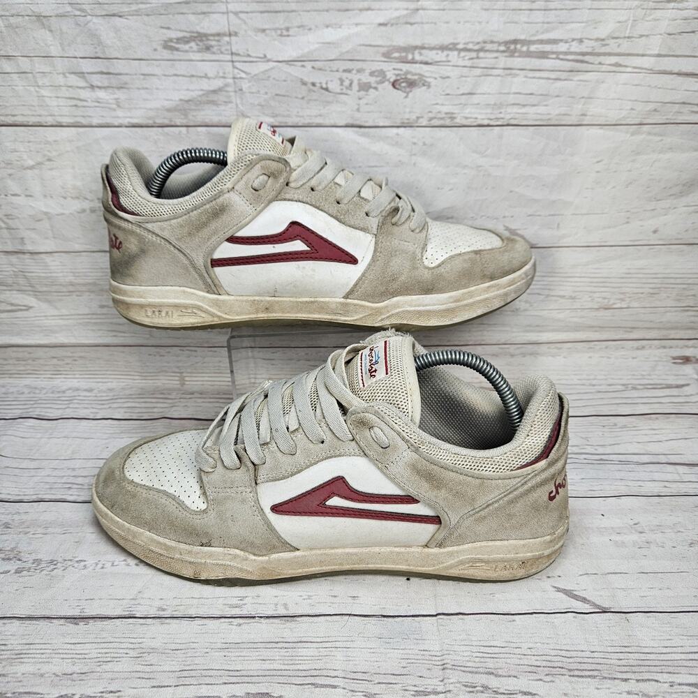 Lakai x Chocolate Telford Low Skate Shoe Beige White Red Mens 10 Dingy Dirty